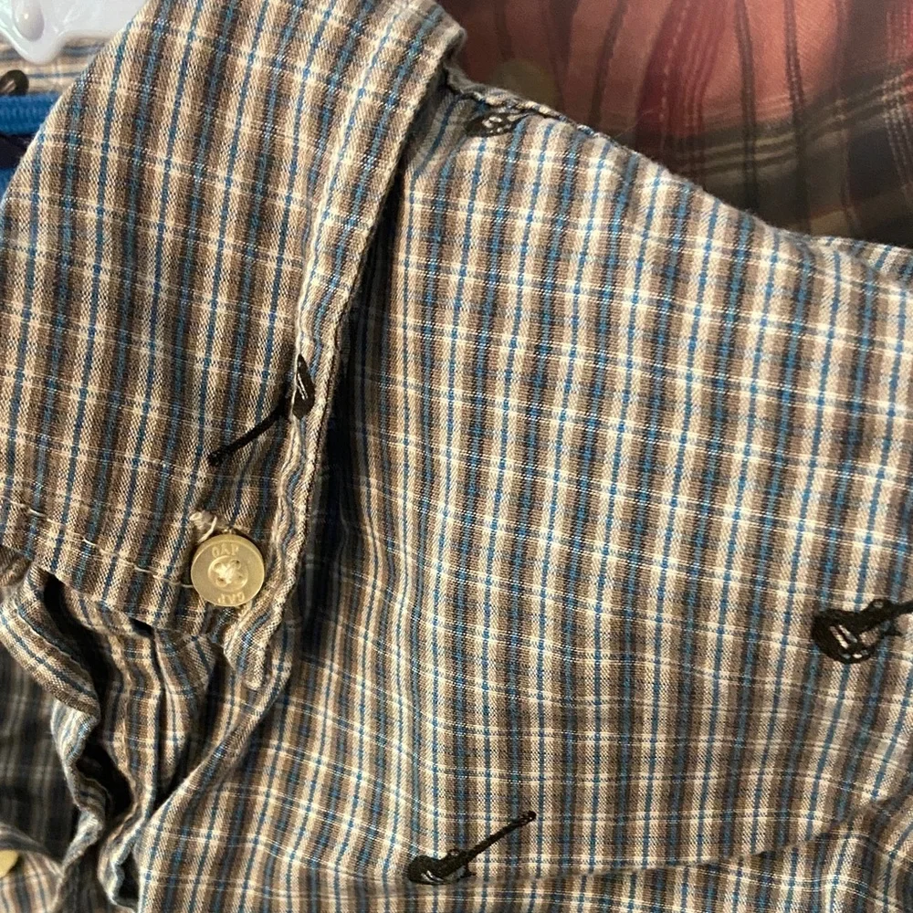 GapKids Plaid Button-Up Shirt with Guitar Print, Blue, Green & Tan